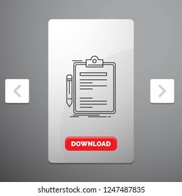 Contract, check, Business, done, clip board Line Icon in Carousal Pagination Slider Design & Red Download Button