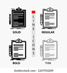 Contract, check, Business, done, clip board Icon in Thin, Regular, Bold Line and Glyph Style. Vector illustration