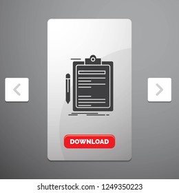 Contract, check, Business, done, clip board Glyph Icon in Carousal Pagination Slider Design & Red Download Button