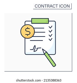 Contract Color Icon. Written Agreement. Legal Deal With Seals About Services Or Actions. Business Concept. Isolated Vector Illustration