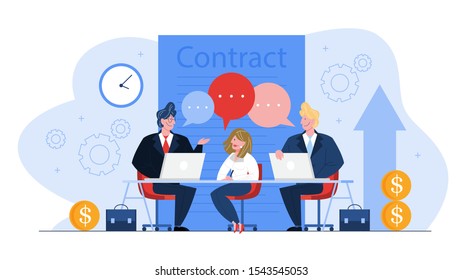 Contract concept. Official agreement, idea of partnership and corporate business. Isolated vector cartoon illustration