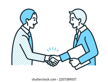 Contract concluded. Vector illustration material of a businessman shaking hands with a smile.