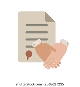 Contract copy flat icon. Colorful vector illustration of a document with a handshake symbol. Suitable for business, agreements, legal documents, or corporate concepts. Ideal for apps and websites.