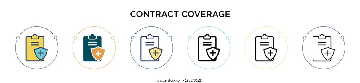 Icono de cobertura de contrato en estilo relleno, delgado, contorno y trazo. Ilustración vectorial de dos diseños de iconos vectoriales de cobertura de contrato de color y negro se pueden utilizar para móviles, ui, web