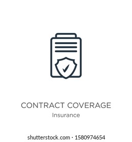 Contract coverage icon. Thin linear contract coverage outline icon isolated on white background from insurance collection. Line vector sign, symbol for web and mobile