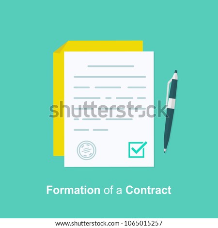 Contract creation, document formation, obligation concept, last will paper, prenup terms conditions, application form composition, settlement agreement. Vector illustration on background