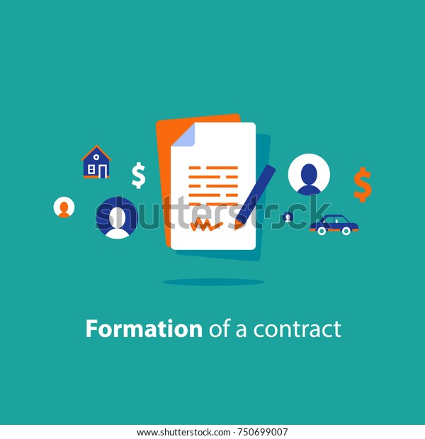 Contract creation service, document formation,\
application form composition, obligation concept, last will paper,\
prenup terms conditions, divorce property separation, settlement\
agreement vector icon