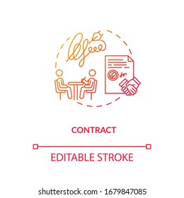 Contract, creative brief concept icon. Legal document, design studio staff official obligation idea thin line illustration. Employment agreement. Vector isolated outline RGB color drawing