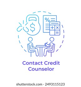 Contract credit counselor blue gradient concept icon. Financial counseling, assistance. Round shape line illustration. Abstract idea. Graphic design. Easy to use in infographic, presentation