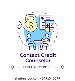 Contract credit counselor multi color concept icon. Financial counseling, assistance. Round shape line illustration. Abstract idea. Graphic design. Easy to use in infographic, presentation