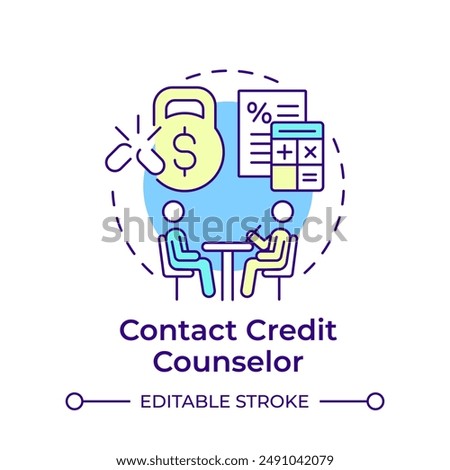 Contract credit counselor multi color concept icon. Financial counseling, assistance. Round shape line illustration. Abstract idea. Graphic design. Easy to use in infographic, presentation