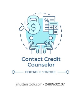 Contract credit counselor soft blue concept icon. Financial counseling, assistance. Round shape line illustration. Abstract idea. Graphic design. Easy to use in infographic, presentation