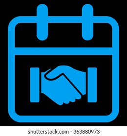 Contract Date vector icon. Style is flat symbol, blue color, rounded angles, black background.