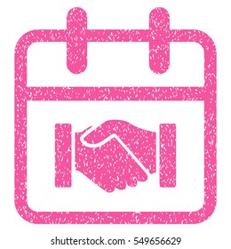 Contract Day grainy textured icon for overlay watermark stamps. Flat symbol with scratched texture. Dotted vector pink ink rubber seal stamp with grunge design on a white background.