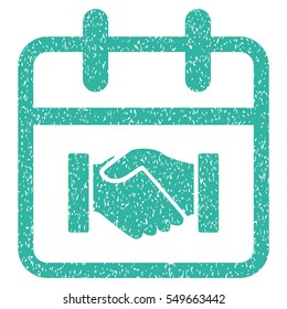 Contract Day grainy textured icon for overlay watermark stamps. Flat symbol with dust texture. Dotted vector cyan ink rubber seal stamp with grunge design on a white background.