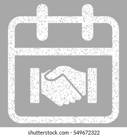 Contract Day grainy textured icon for overlay watermark stamps. Flat symbol with dirty texture. Dotted vector white ink rubber seal stamp with grunge design on a silver background.