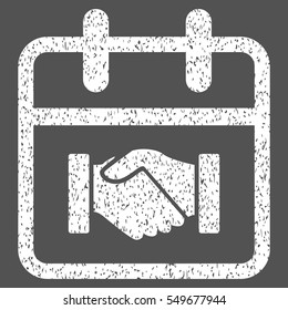 Contract Day grainy textured icon for overlay watermark stamps. Flat symbol with dirty texture. Dotted vector white ink rubber seal stamp with grunge design on a gray background.