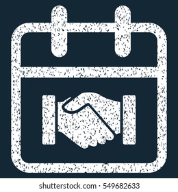 Contract Day grainy textured icon for overlay watermark stamps. Flat symbol with dust texture. Dotted vector white ink rubber seal stamp with grunge design on a dark blue background.
