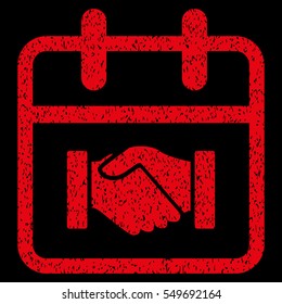 Contract Day grainy textured icon for overlay watermark stamps. Flat symbol with scratched texture. Dotted vector red ink rubber seal stamp with grunge design on a black background.