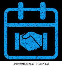 Contract Day grainy textured icon for overlay watermark stamps. Flat symbol with dirty texture. Dotted vector blue ink rubber seal stamp with grunge design on a black background.