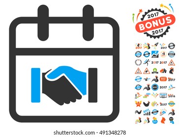 Contract Day pictograph with bonus 2017 symbols. Vector illustration style is flat iconic symbols, white background.