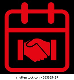 Contract Day vector icon. Style is flat symbol, red color, rounded angles, black background.