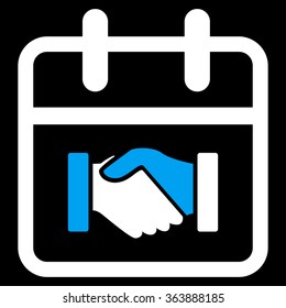 Contract Day vector icon. Style is bicolor flat symbol, blue and white colors, rounded angles, black background.