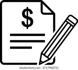 Vertragsdokument kombiniert mit Dollar-Symbol und Bleistift schafft Business Finance Design. Perfektes Vektorsymbol, das die Übereinstimmung exakt darstellt 163