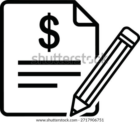 Contract document combined with dollar sign icon and pencil creates business finance design. Perfect vector symbol that represents agreement exactly 163