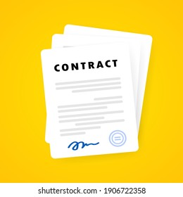 Contract document. Contractual document with an approved stamp. Commercial deal. Vector on isolated background. EPS 10