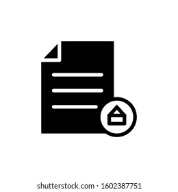 Contract document file home house page real estate icon in black flat on white background, Vector icon