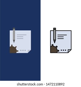 Contract, Document, File, Page, Paper, Sign, Signing  Icons. Flat and Line Filled Icon Set Vector Blue Background