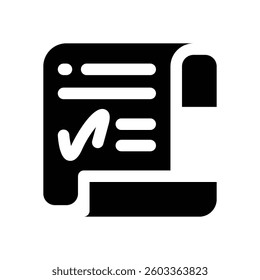 contract document glyph icon. Strong and solid vector icon for websites, mobile interfaces, presentations, and visual branding. High quality and easy to edit.
