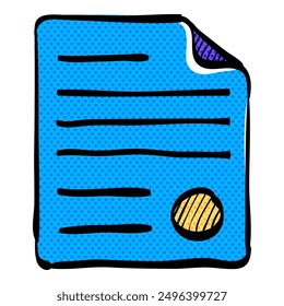 Contract document halftone icon hand drawn color vector illustration