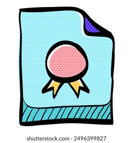 Contract document halftone icon hand drawn color vector illustration