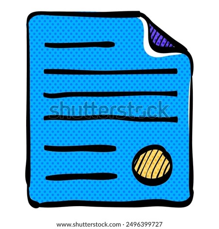 Contract document halftone icon hand drawn color vector illustration