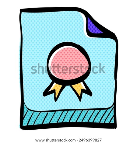 Contract document halftone icon hand drawn color vector illustration
