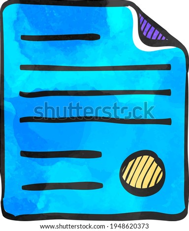 Contract document icon in color drawing. Agreement arrangement property mortgage loan money