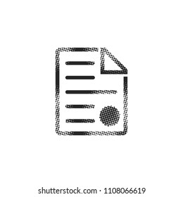 Contract document icon in halftone style. Black and white monochrome vector illustration.