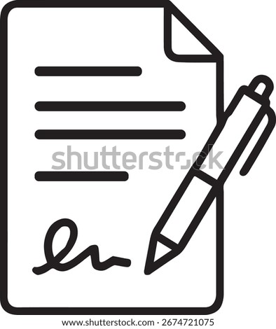 Contract Document Icon with Pen – Signature Agreement Outline Vector
