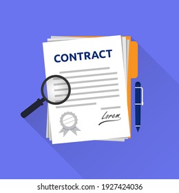 Contract document or legal agreement with signature and stamp concept illustration. 