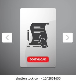 contract, document, paper, sign, agreement, application Glyph Icon in Carousal Pagination Slider Design & Red Download Button