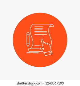 contract, document, paper, sign, agreement, application White Line Icon in Circle background. vector icon illustration