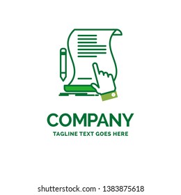 contract, document, paper, sign, agreement, application Flat Business Logo template. Creative Green Brand Name Design.