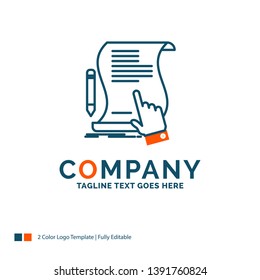 contract, document, paper, sign, agreement, application Logo Design. Blue and Orange Brand Name Design. Place for Tagline. Business Logo template.