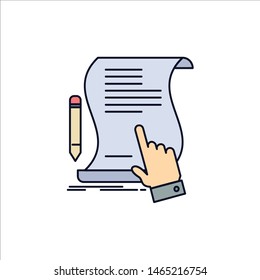 contract, document, paper, sign, agreement, application Flat Color Icon Vector. Vector Icon Template background