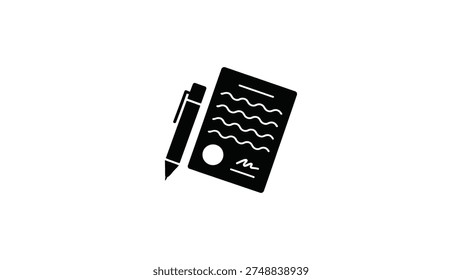 contract document and pen silhouette icon isolated on white background signature agreement paperwork symbol business legal document