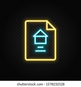 contract, document, property neon icon. Blue and yellow neon vector icon.