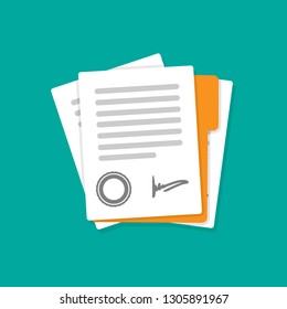 Contract Or Document Signing Icon. Signing Contract Simple Style. Vector Flat Illustration