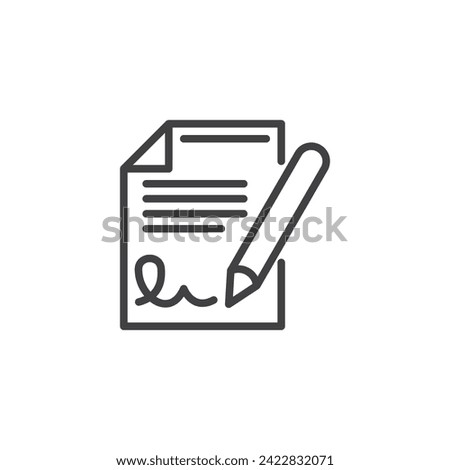 Contract document signing line icon. linear style sign for mobile concept and web design. Agreement document signature outline vector icon. Symbol, logo illustration. Vector graphics